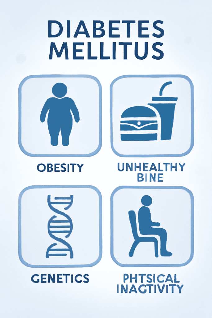 Infographic showing major cause of Diabetes Mellitus.