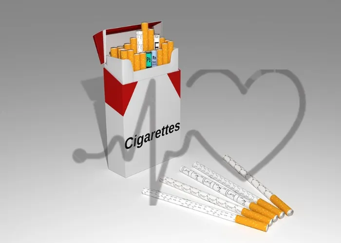 Cigarette pack with harmful chemical names replacing cigarettes.