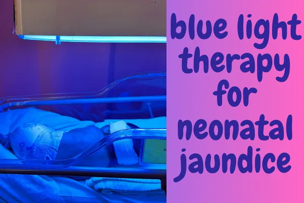 Infant undergoing blue light therapy in a hospital crib for treatment of neonatal jaundice.