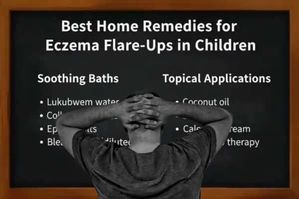 Image of a person seen from behind looking at a board that lists Best Home Remedies for Eczema