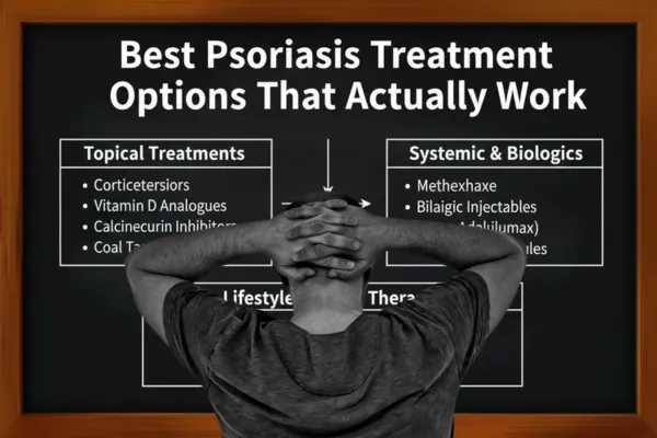 A person standing in front of a chalkboard reviewing Best Psoriasis Treatment Options That Actually Work.