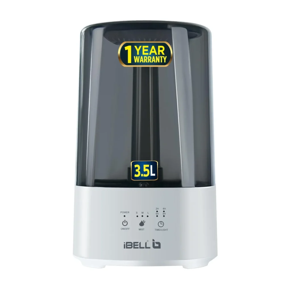 ultrasonic cool mist humidifier with transparent water tank and control buttons
