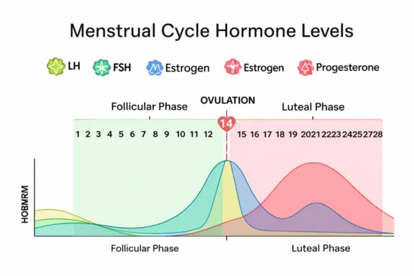 Menstrual cycle hormone level chart showing estrogen and progesterone changes